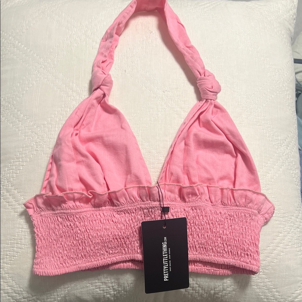 PrettyLittleThing Pink Halter Crop Top